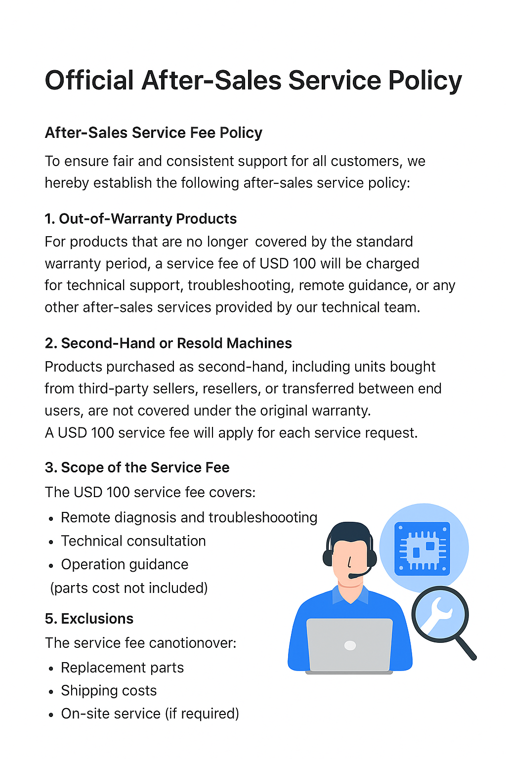 Official After-Sales Service Policy Statement
